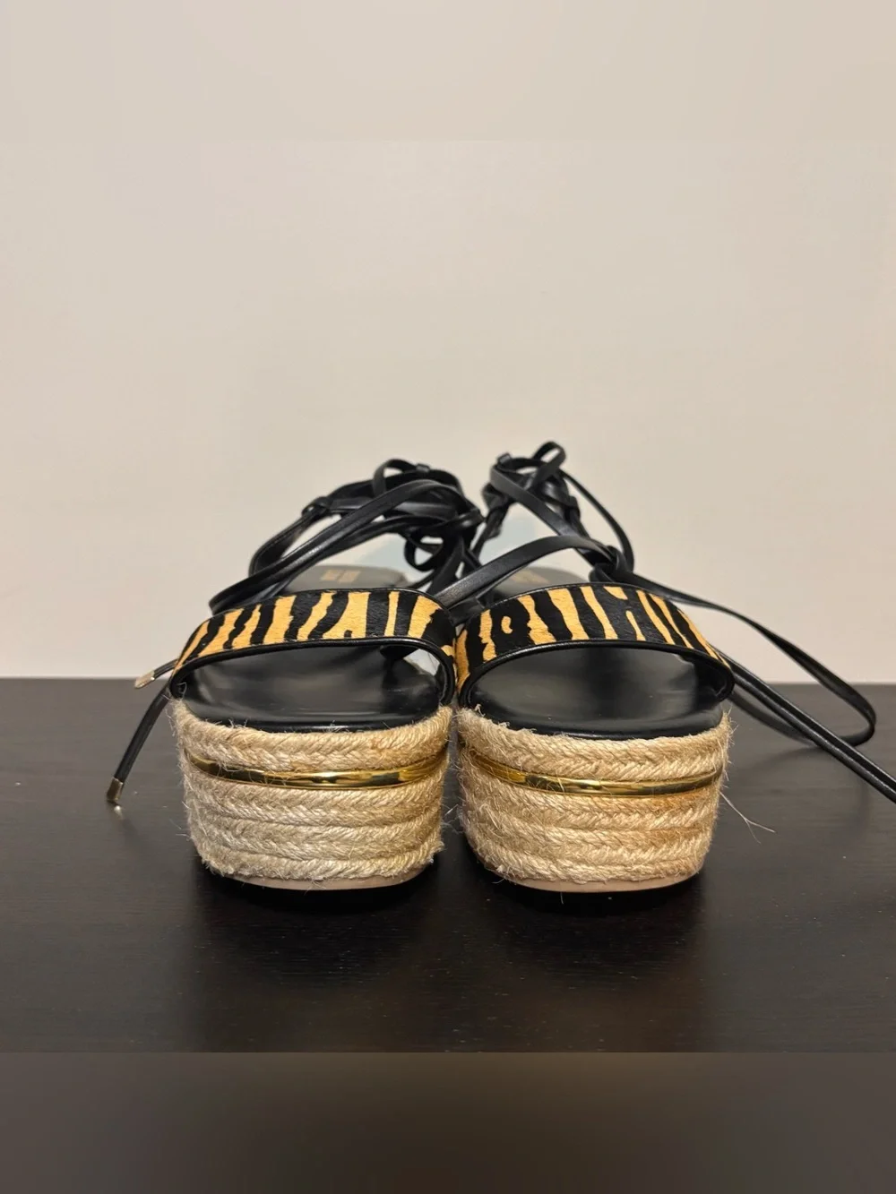 Espadrille Platform Sandals w/Tiger-Print Strap & Wrap Around Ankle Ties |Sz 8.5